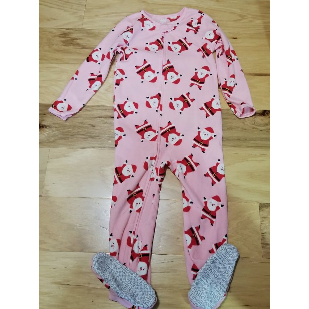 Child of Mine Santa Pink Footed Zip Pajamas 5T